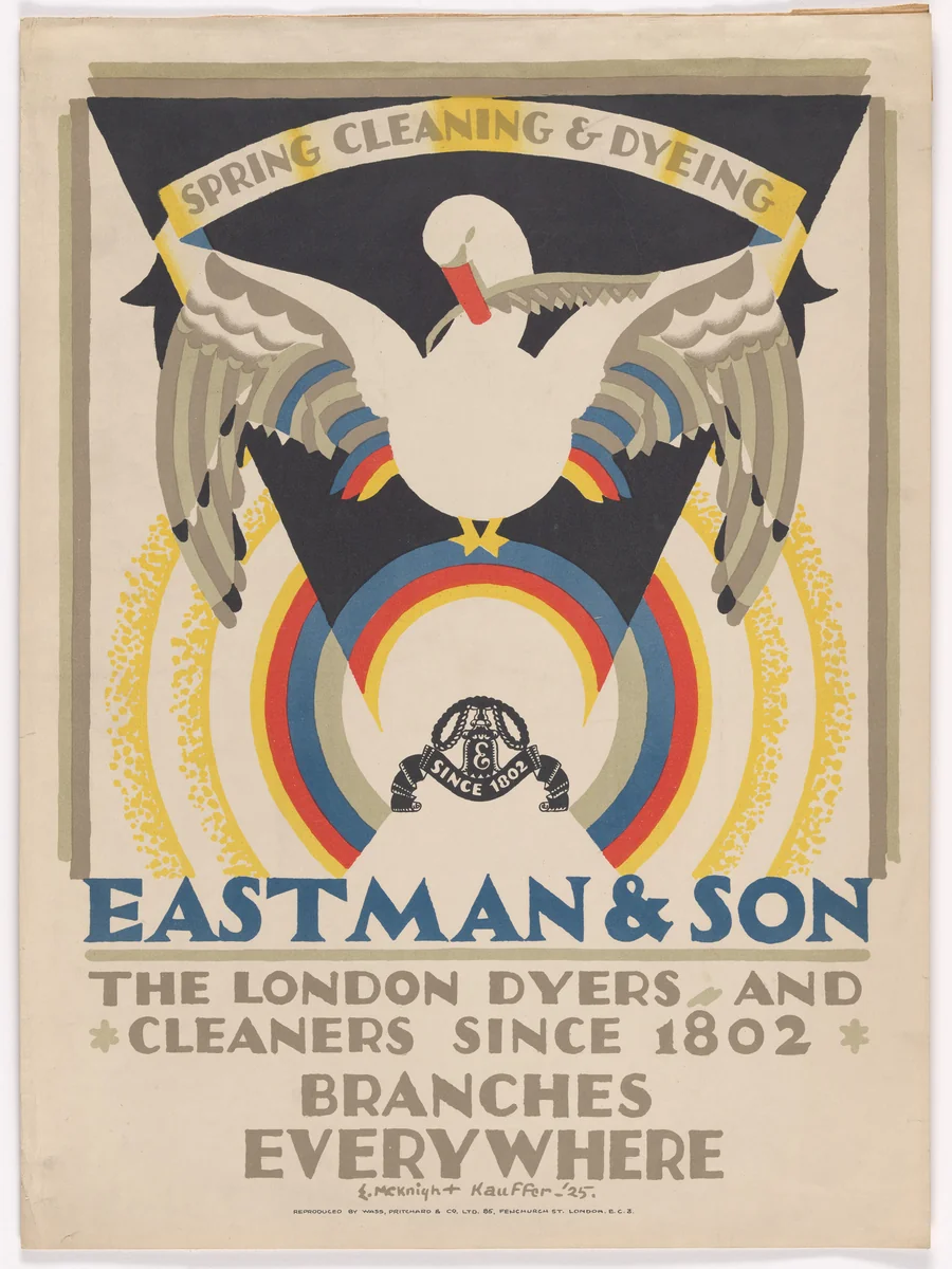 Spring Cleaning; Eastman & Son, the London Dyers & Cleaners since 1802 by E. McKnight Kauffer, design, 1925
