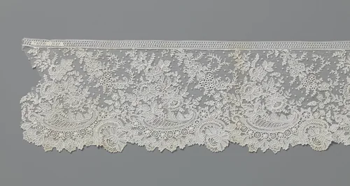 Strook naaldkant met voluten en pioenrozen by anonymous, other, 1850-1899