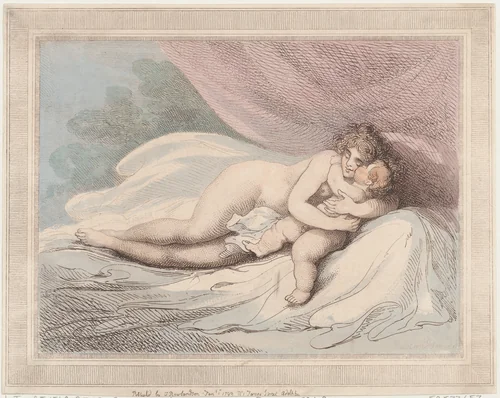 Sleeping Venus Cuddling a Child by Thomas Rowlandson, print, 1799
