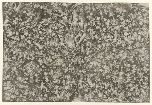 Foliate Ornament with an Amorous Couple by Unknown, print, 1490-1500