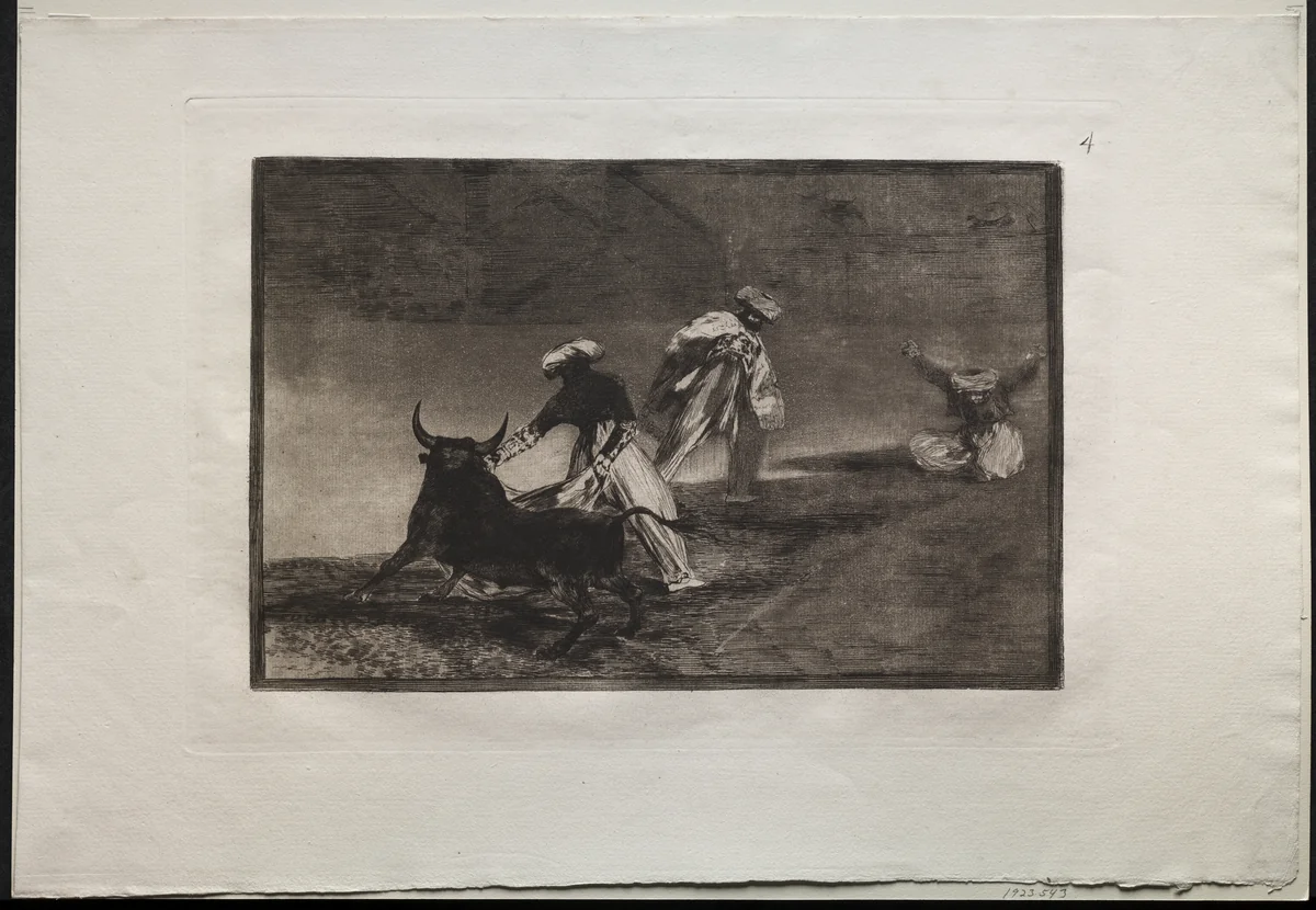 Bullfights: They Play Another with the Cape in an Enclosure by Francisco de Goya, print, 1816-1876