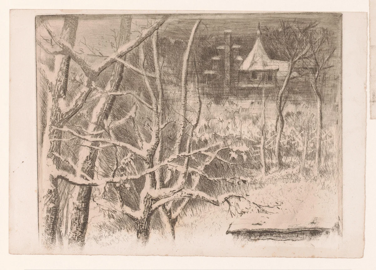 Sneeuwlandschap met kasteel by Charles Verlat, print, 1834-1890