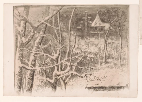 Sneeuwlandschap met kasteel by Charles Verlat, print, 1834-1890