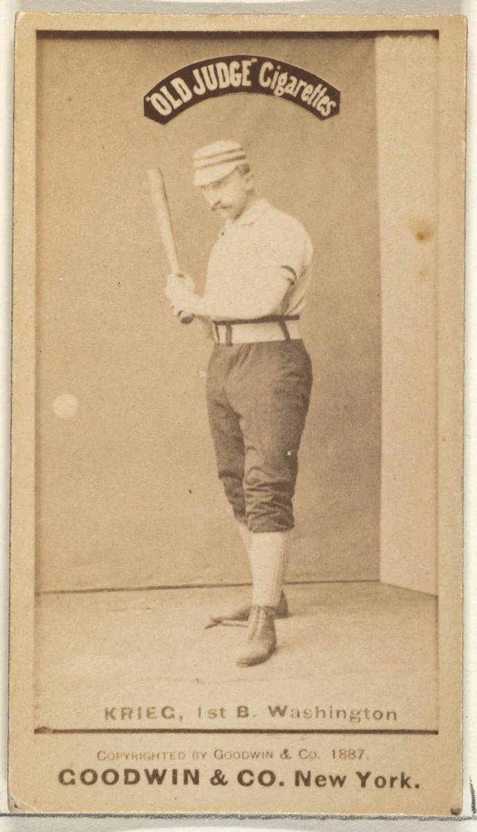 William "Bill" Frederick Krieg, 1st Base, Washington Nationals, from the Old Judge series (N172) for Old Judge Cigarettes by Goodwin & Company, photograph, 1887