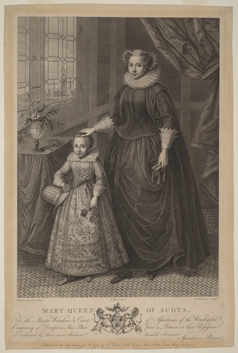 Mary, Queen of Scots by Francesco Bartolozzi; Federico Zuccaro, print, 1779