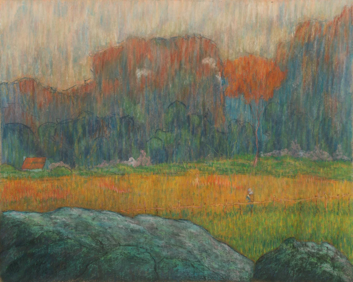 Landscape with Figure and Houses by Claude-Emile Schuffenecker, drawing, 1886-1896