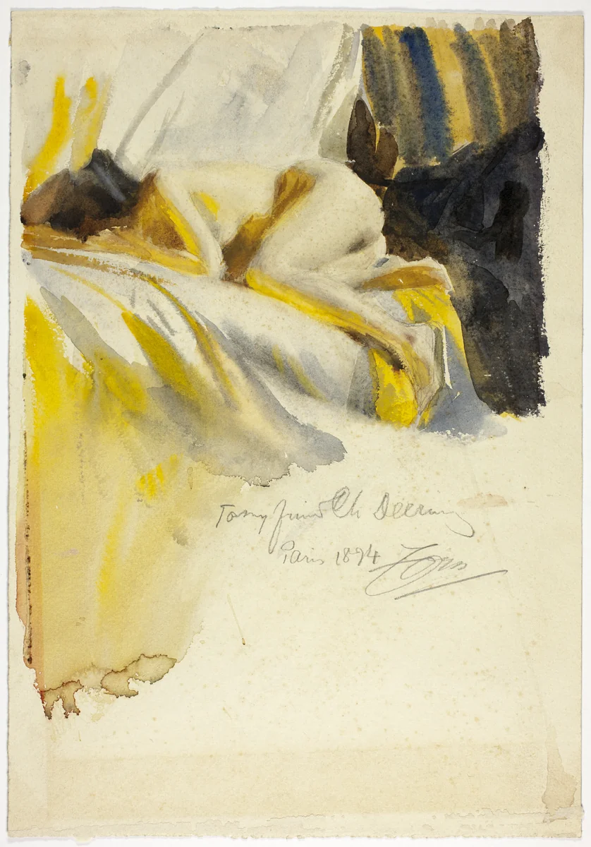 Nude Lying On Bed by Anders Zorn, drawing, 1894
