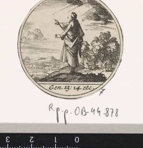 Abraham kijkt uit over het beloofde land Kanaän by Jan Luyken, print, 1700