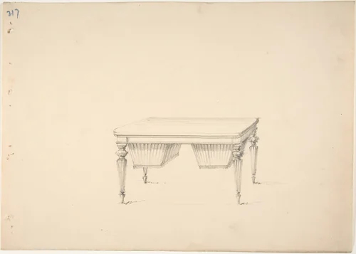 Design for a Worktable with Two Suspended Containers (Verso: Sketch for desk) by anonymous, drawing, 1800-1850