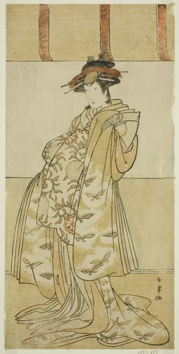 The Actor Yamashita Mangiku I as Kewaizaka no Shosho in the Play Nanakusa Yosooi Soga, Performed at the Nakamura Theater in the First Month, 1782 by Katsukawa Shunjo, print, 1777-1787