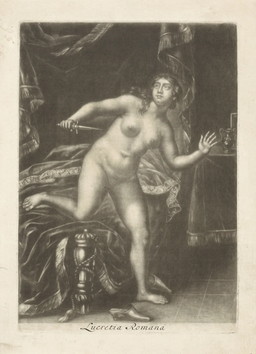 Dood van Lucretia by Jacob Gole, print, 1670-1724