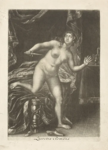 Dood van Lucretia by Jacob Gole, print, 1670-1724