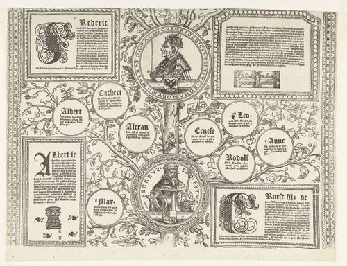 Stamboom van het Habsburgse huis, blad veertien by Robert Péril, print, 1533-1535