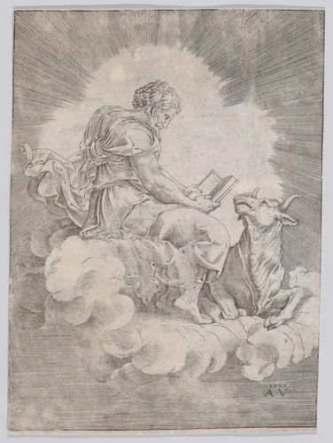 Saint Luke by Agostino Veneziano, print, 1514-1536