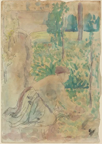 Woman Working in a Garden by Camille Pissarro, drawing, 1830-1903