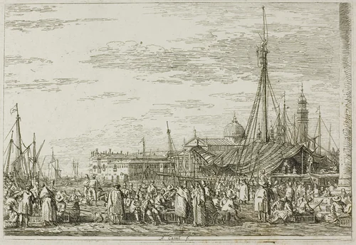 The Market on the Molo, from Vedute by Canaletto, print, 1735-1744