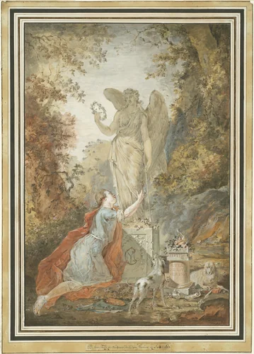 An Artist Adoring a Statue of Virtue by Claude Hoin, painting, 1783