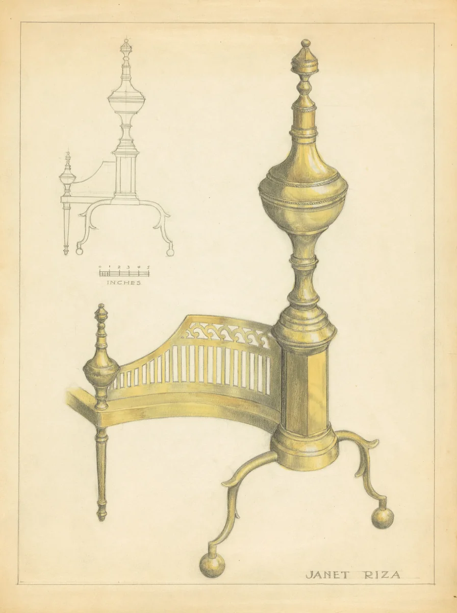 Andiron by Janet Riza, index of american design, 1935-1942