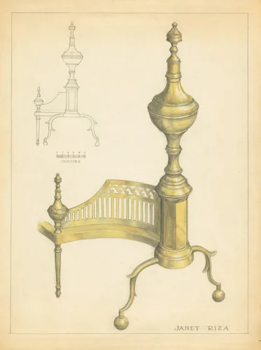 Andiron by Janet Riza, index of american design, 1935-1942