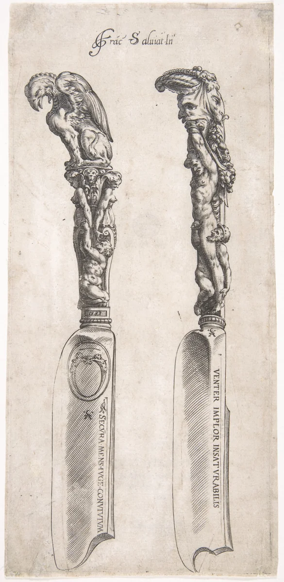 Design for Two Knife Handles by Cherubino Alberti, print, 1553-1615
