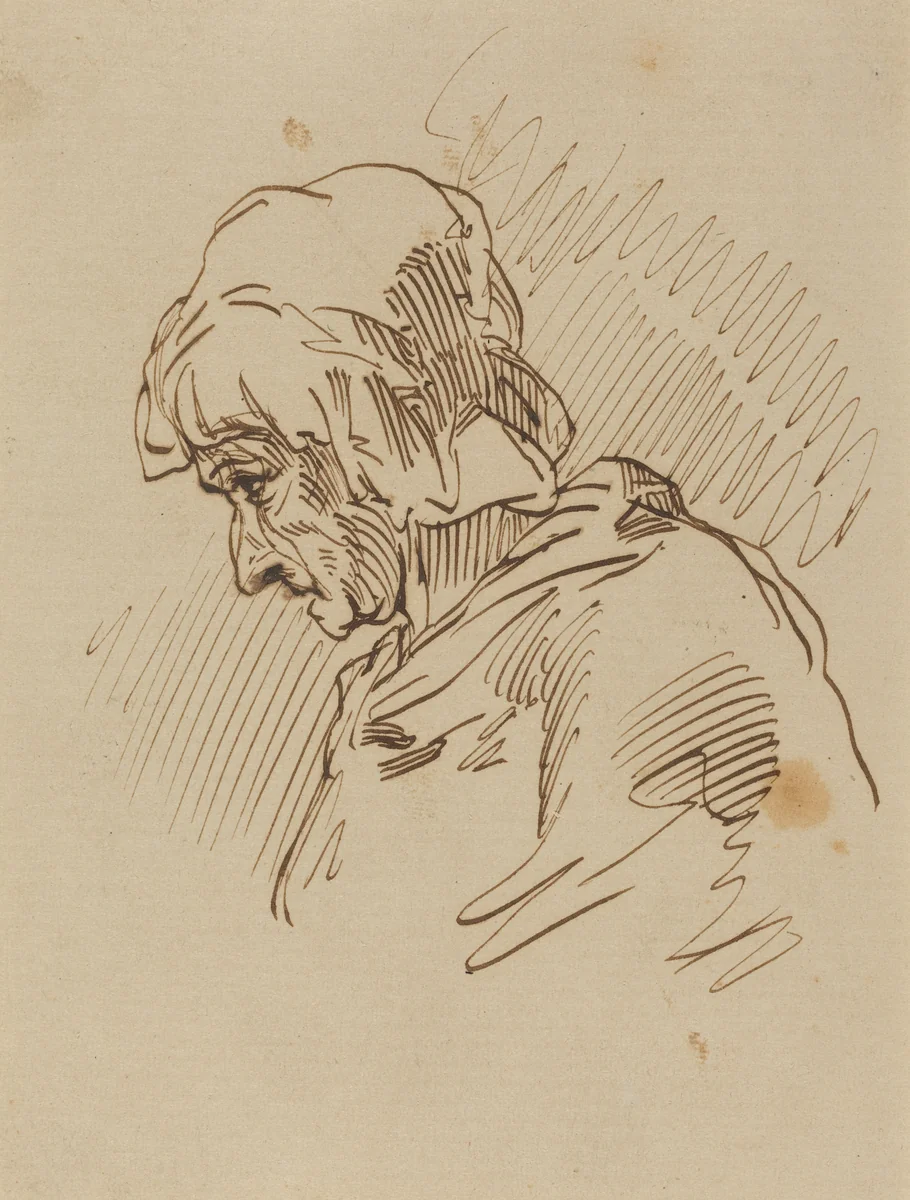Head of a Woman by Paul Gavarni, drawing, 1804-1866
