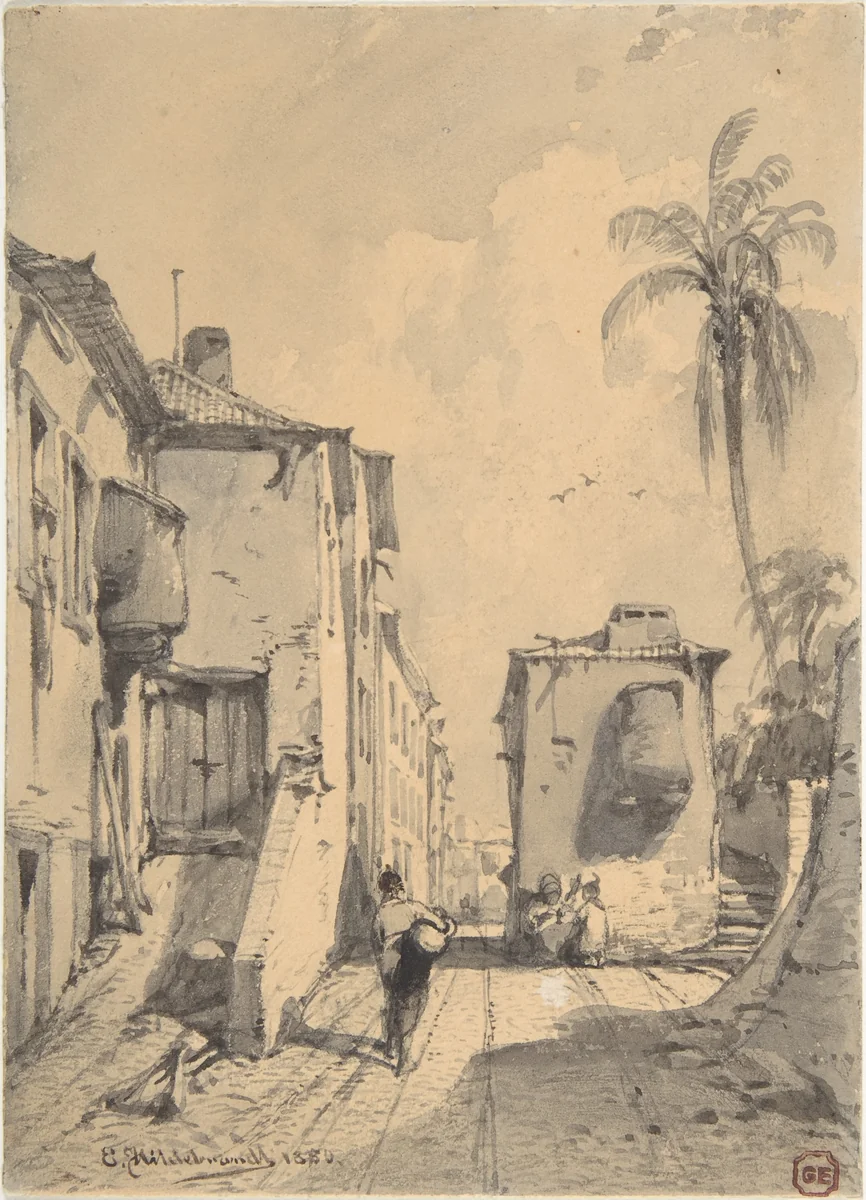 Oriental Street Scene by Eduard Hildebrandt, drawing, 1850