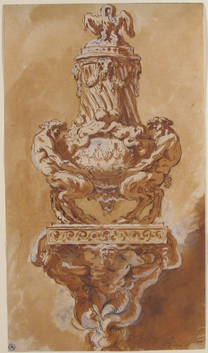 Design for a Vase and Supporting Console by Augustin Pajou, drawing, 1745-1809