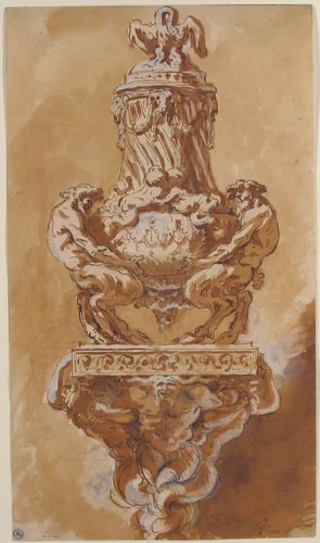 Design for a Vase and Supporting Console by Augustin Pajou, drawing, 1745-1809