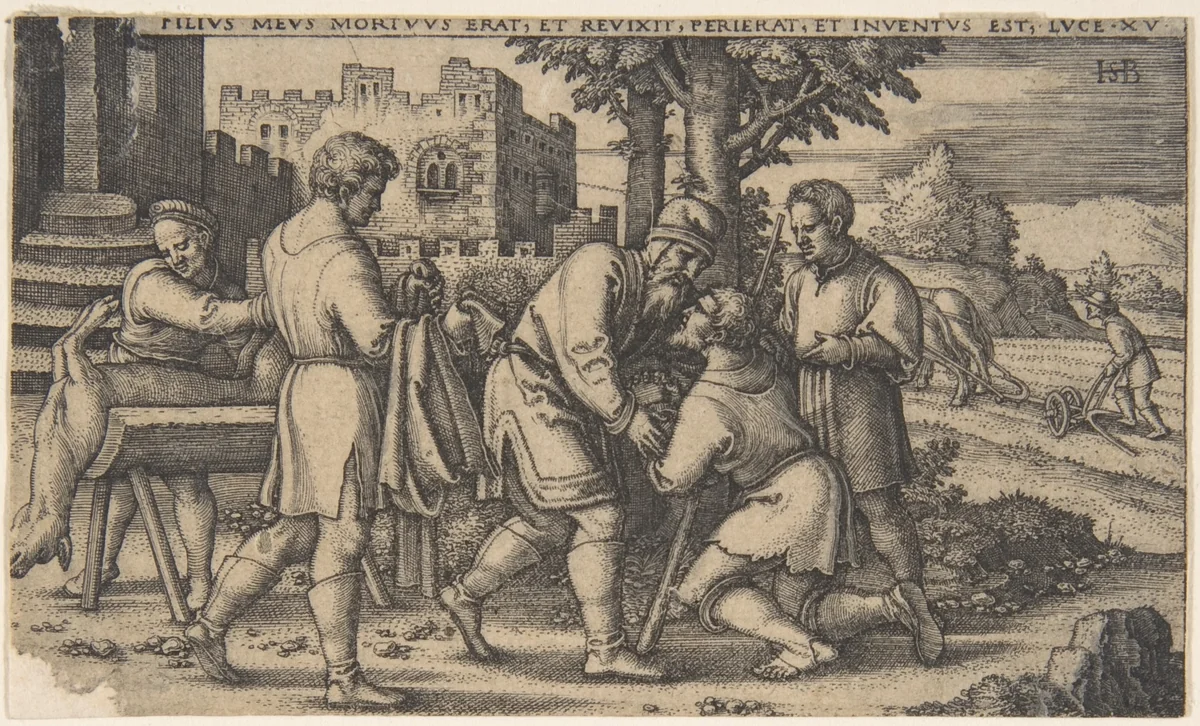 Return of the Prodigal Son, from The History of the Prodigal Son by Sebald Beham, print, 1535-1545