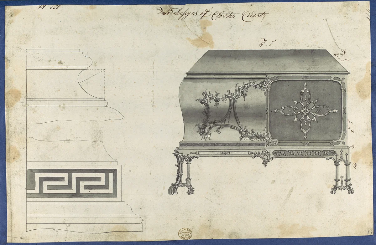 Two Designs for Clothes Chest, from Chippendale Drawings, Vol. II by Thomas Chippendale, drawing, 1753