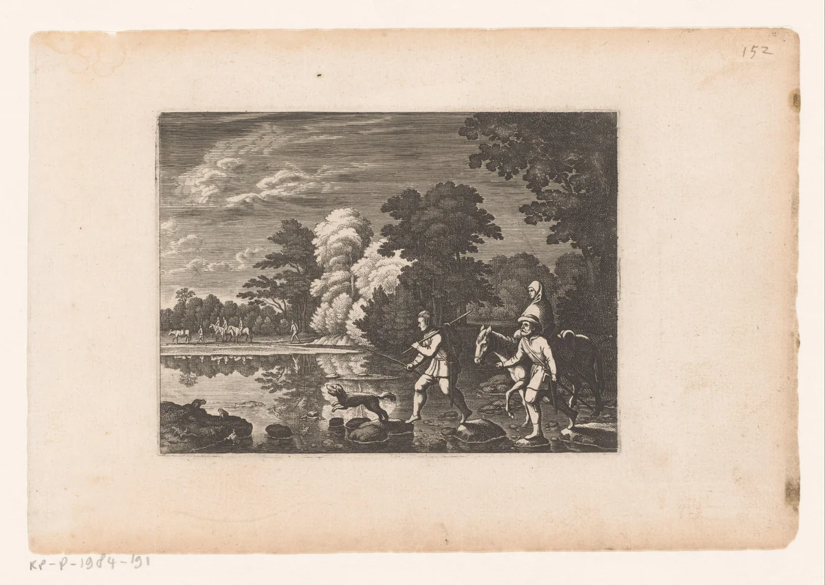 Boeren steken een rivier over by Matthäus Merian, print, 1603-1650