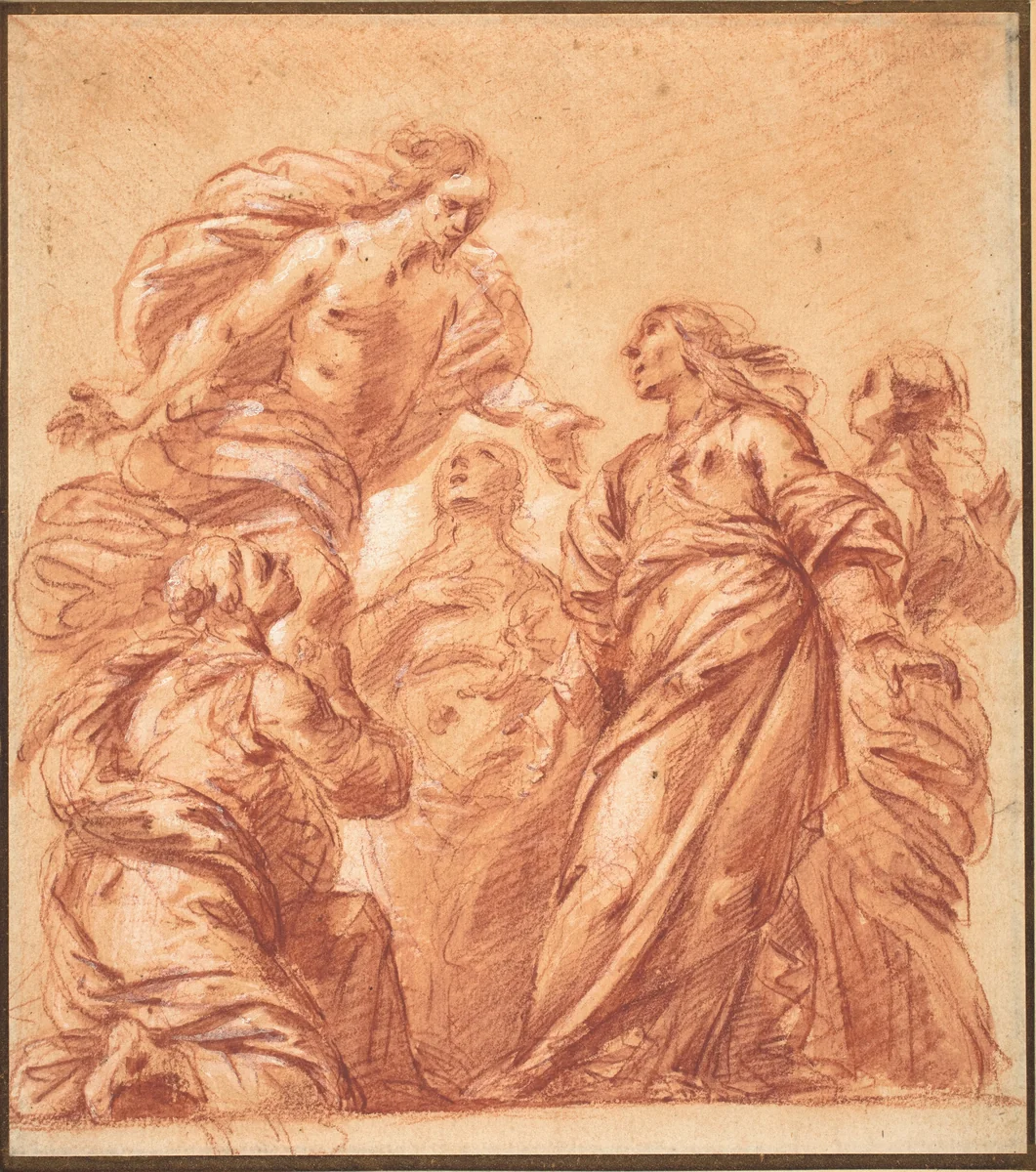 The Women at the Sepulchre with Christ of the Noli me Tangere by Ercole Procaccini il Giovane, drawing, 1650-1660