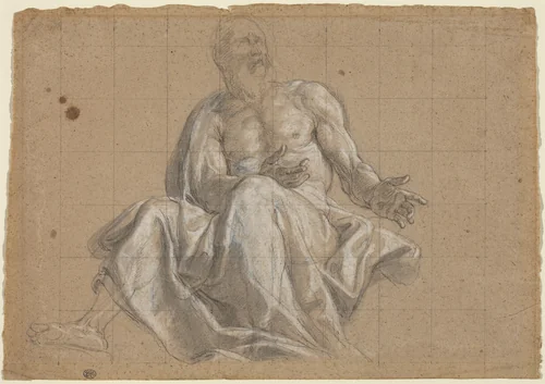An Elderly Man in Classical Drapery by Roman, drawing, 1700-1799