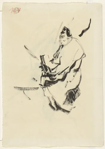 Liggende vrouw, in kussens, met een boek by Rik Wouters, drawing, 1892-1916