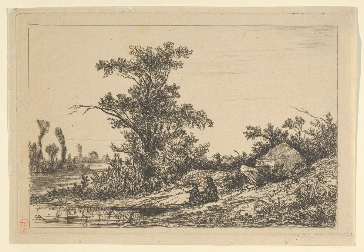 La femme et l'enfant au bord de l'eau by Louis Hector Allemand, print, 1809-1886