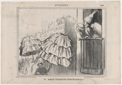 Le nouvel étendard des blanchisseuses, from Actualités, published in Le Charivari, August 26, 1857 by Honoré Daumier, print, 1857