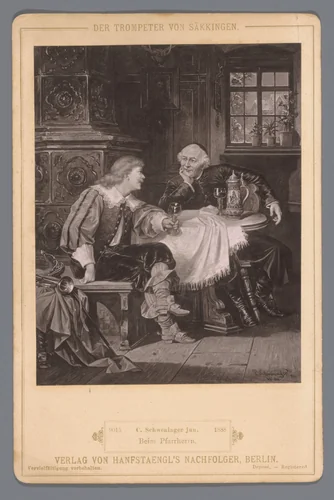 Reproductie van het schilderij 'Beim Pfarrherrn' door C. Schweninger Jr., ter illustratie bij 'Der Trompeter von Säckingen' by anonymous, print, 1888
