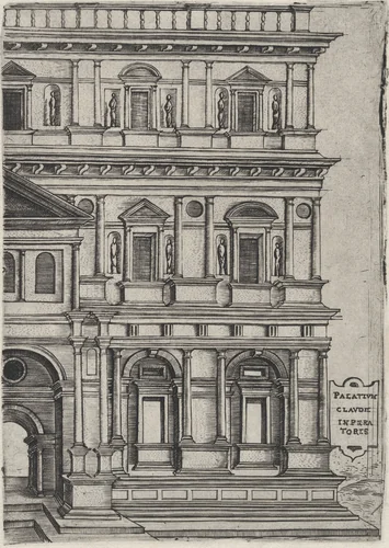 Palatium Claudie Imperatoris, from a Series of 24 Depicting (Reconstructed) Buildings from Roman Antiquity by anonymous, print, 1530-1550