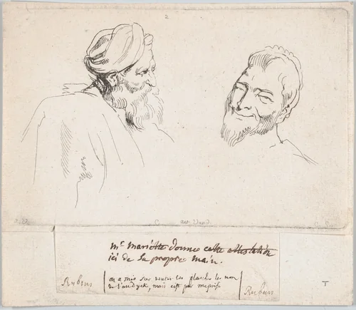 Two Studies of Heads by Anne Claude Philippe de Tubières, print, 1735