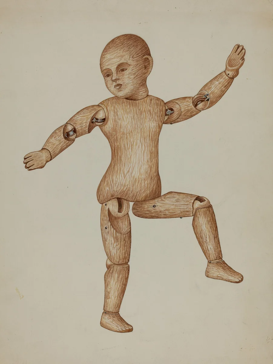 Carved Wood Doll by Edith Towner, index of american design, 1937