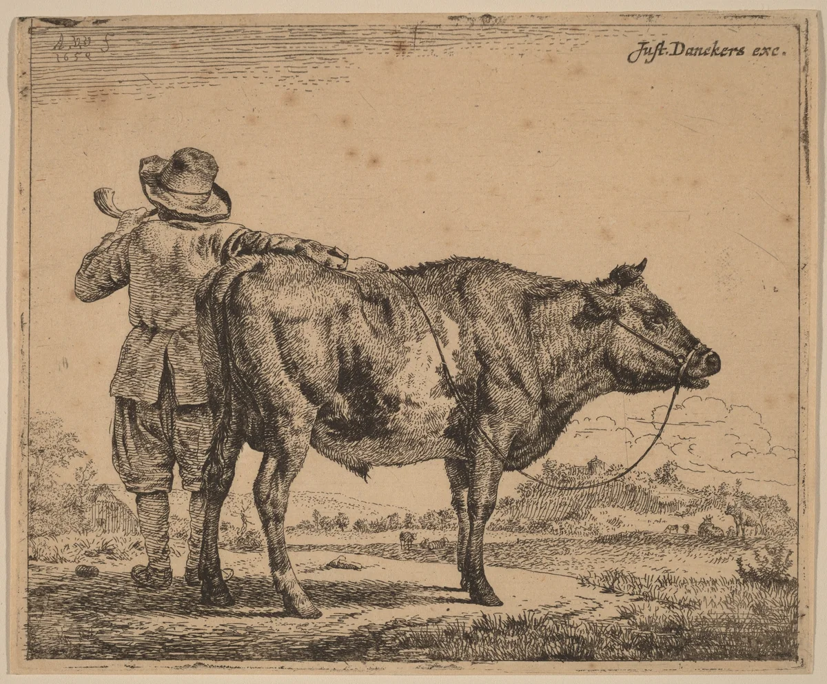 Young Herdsman with a Bull by Adriaen van de Velde, print, 1659