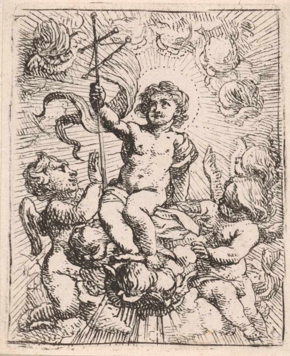 Christuskind met overwinningsbanier by Cornelis Schut, print, 1618-1655