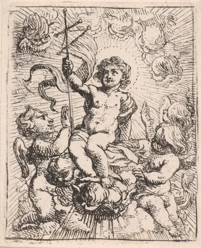 Christuskind met overwinningsbanier by Cornelis Schut, print, 1618-1655