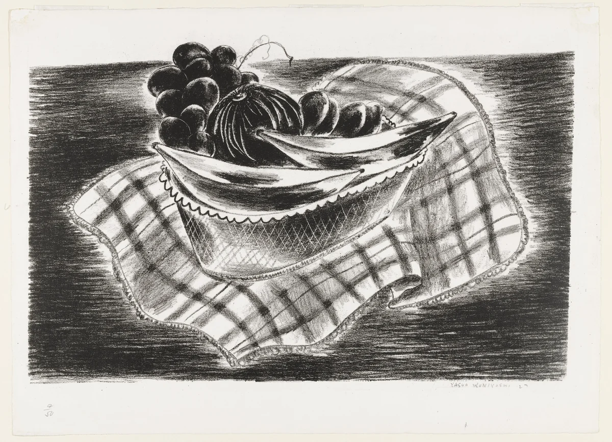 Checked Cloth - (Fruit in Basket) by Yasuo Kuniyoshi, print, 1927