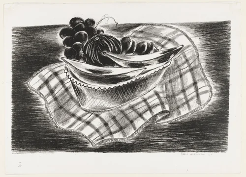 Checked Cloth - (Fruit in Basket) by Yasuo Kuniyoshi, print, 1927