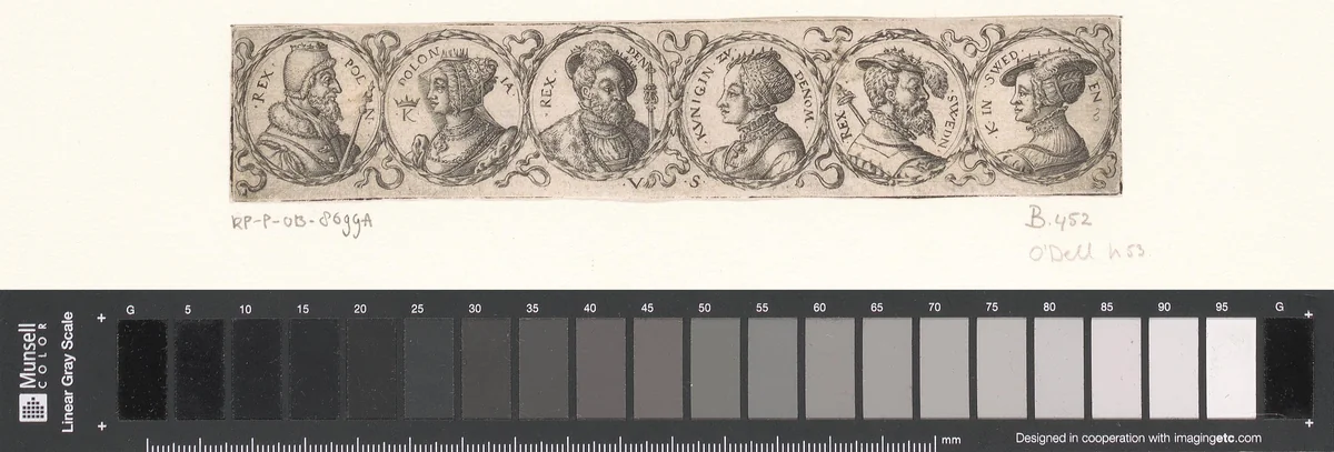 Fries met zes bustes in lauwerkransen by Unknown, print, 1524-1562