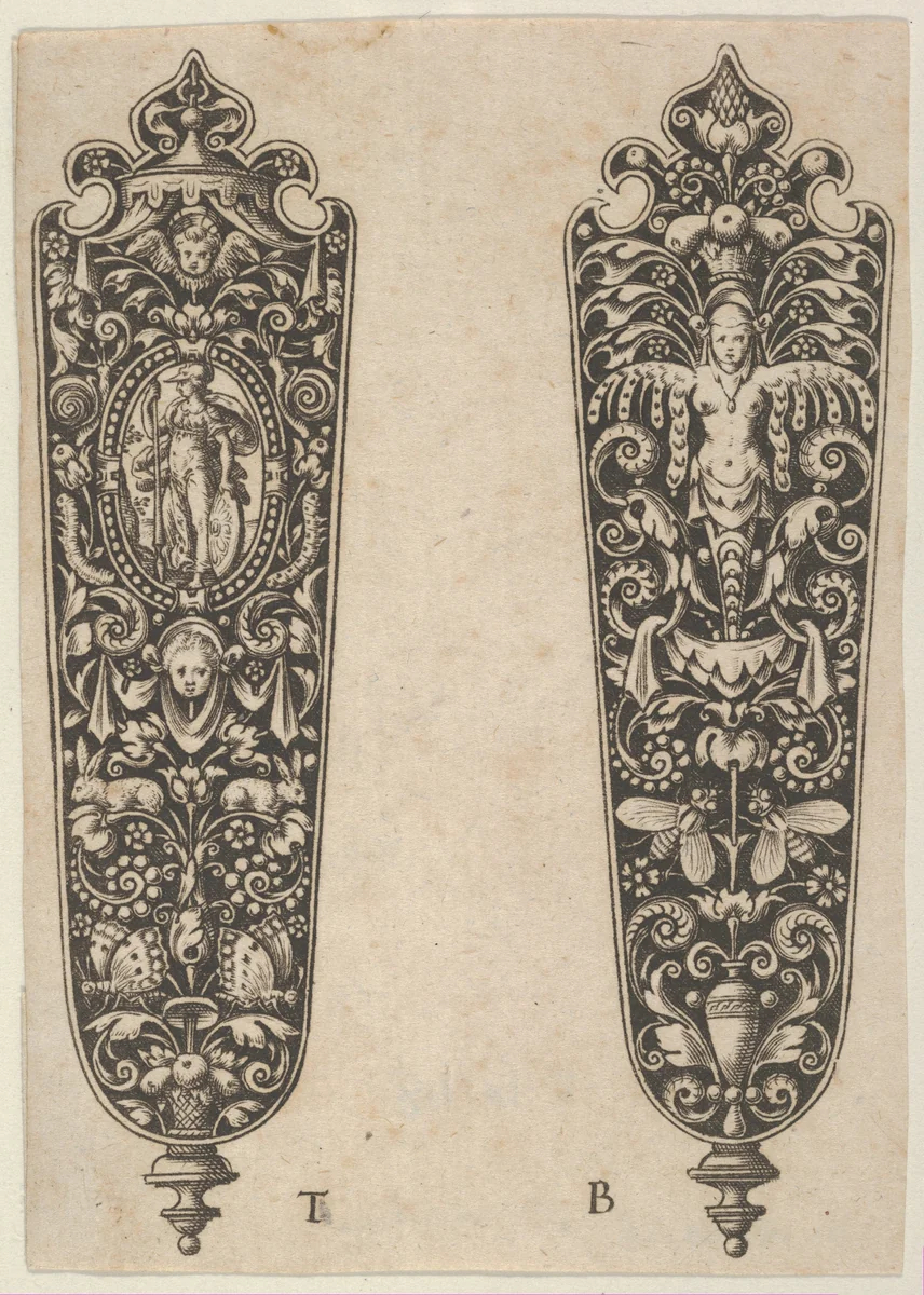Design for Sword or Dagger Handles by Theodor de Bry, print, 1580-1600