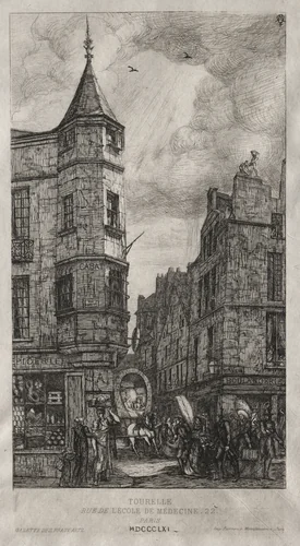 House with a Turret, No. 22 Street of the School of Medicine by Charles Meryon, print, 1861