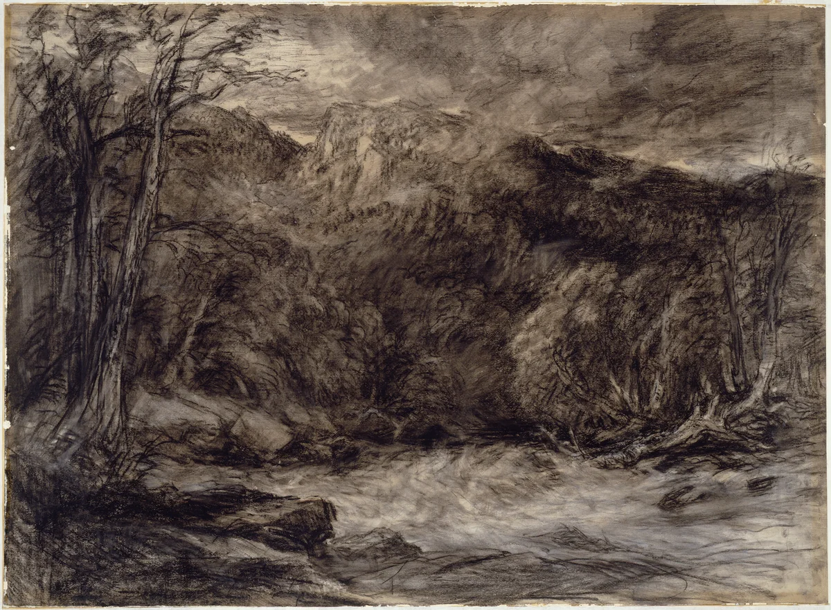 A Mountain Torrent by David Cox, drawing, 1845-1855