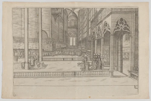 Plate C: Election and Coronation of Emperor Maximilian II by anonymous, print, 1612
